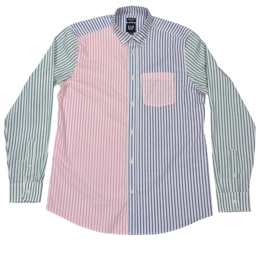 GAP Mens Standard Fit Colorblock Striped Button Down Shirt M Coolmax
